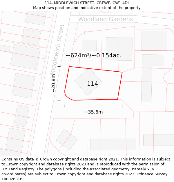 114, MIDDLEWICH STREET, CREWE, CW1 4DL: Plot and title map