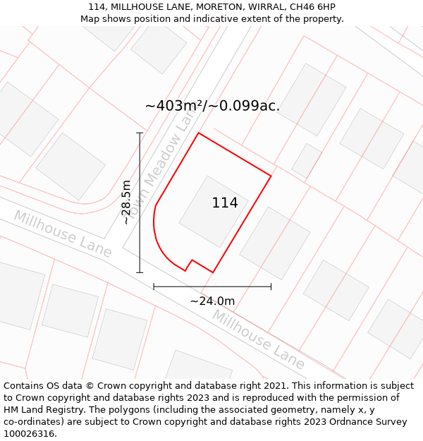 114, MILLHOUSE LANE, MORETON, WIRRAL, CH46 6HP: Plot and title map