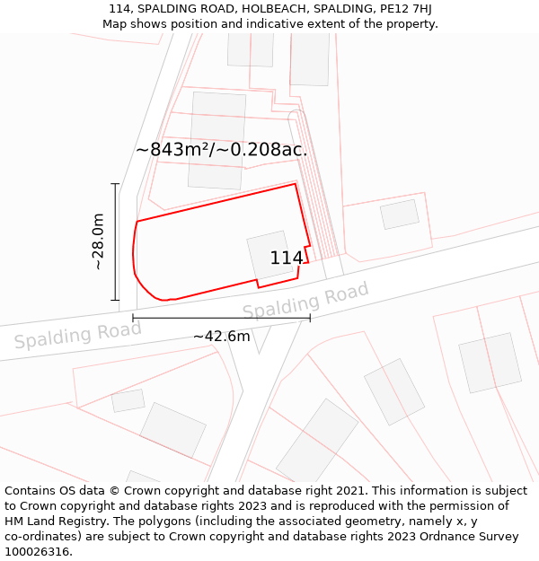 114, SPALDING ROAD, HOLBEACH, SPALDING, PE12 7HJ: Plot and title map