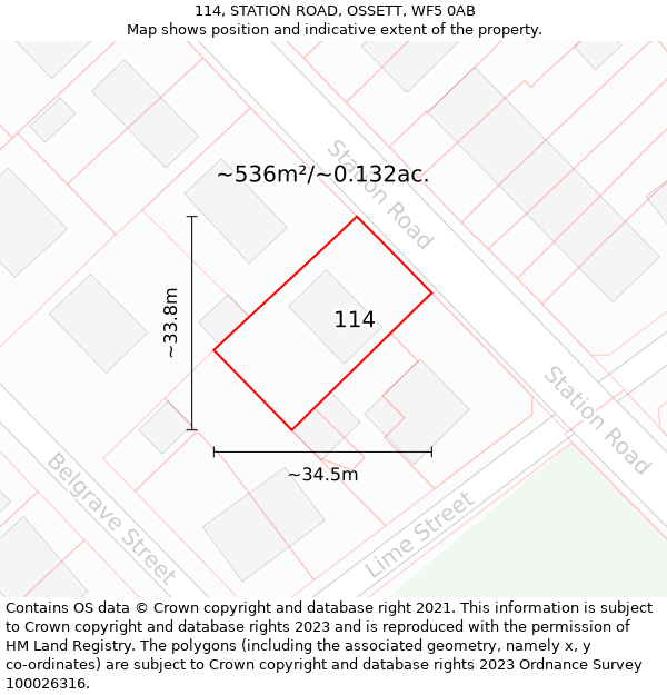 114, STATION ROAD, OSSETT, WF5 0AB: Plot and title map