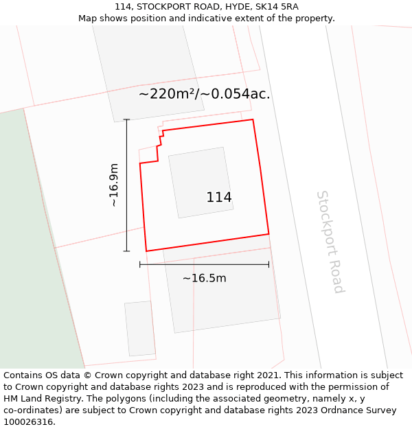 114, STOCKPORT ROAD, HYDE, SK14 5RA: Plot and title map