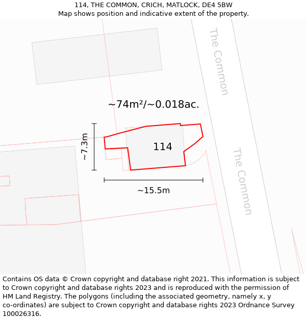 114, THE COMMON, CRICH, MATLOCK, DE4 5BW: Plot and title map