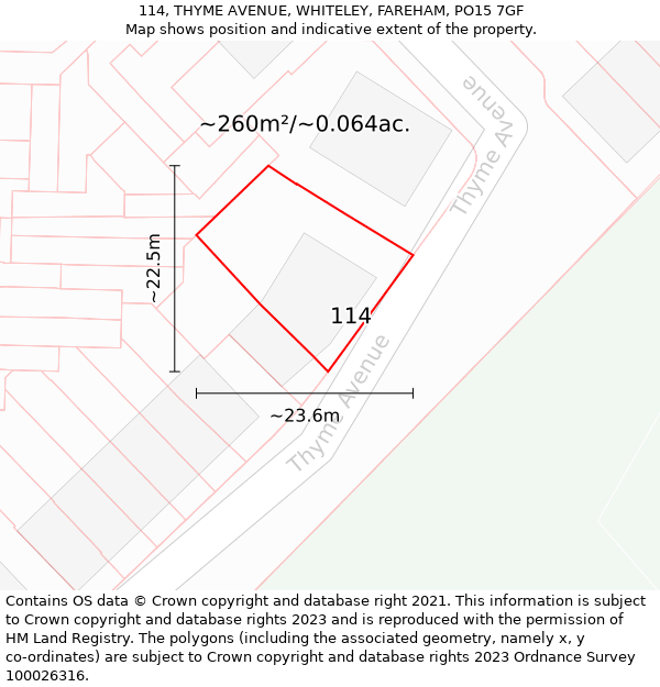 114, THYME AVENUE, WHITELEY, FAREHAM, PO15 7GF: Plot and title map