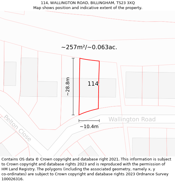 114, WALLINGTON ROAD, BILLINGHAM, TS23 3XQ: Plot and title map