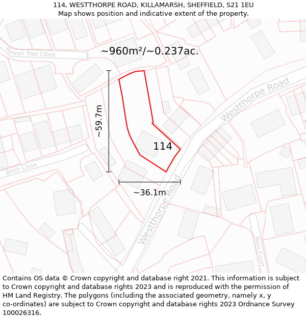 114, WESTTHORPE ROAD, KILLAMARSH, SHEFFIELD, S21 1EU: Plot and title map