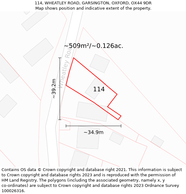 114, WHEATLEY ROAD, GARSINGTON, OXFORD, OX44 9DR: Plot and title map