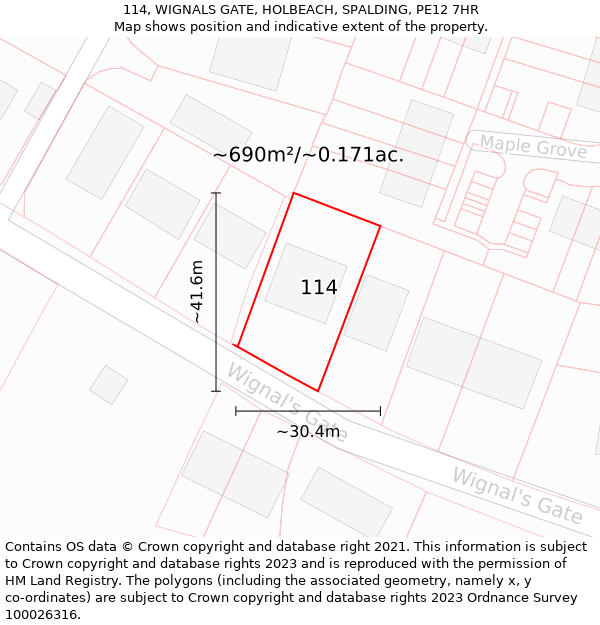 114, WIGNALS GATE, HOLBEACH, SPALDING, PE12 7HR: Plot and title map