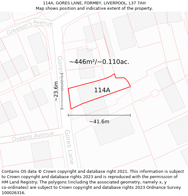 114A, GORES LANE, FORMBY, LIVERPOOL, L37 7AH: Plot and title map