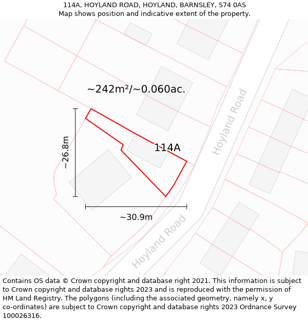 114A, HOYLAND ROAD, HOYLAND, BARNSLEY, S74 0AS: Plot and title map