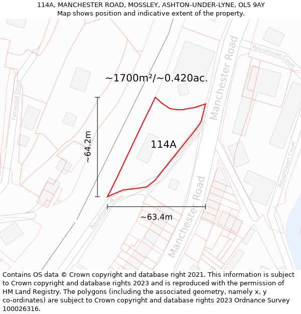 114A, MANCHESTER ROAD, MOSSLEY, ASHTON-UNDER-LYNE, OL5 9AY: Plot and title map