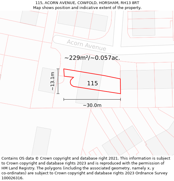 115, ACORN AVENUE, COWFOLD, HORSHAM, RH13 8RT: Plot and title map