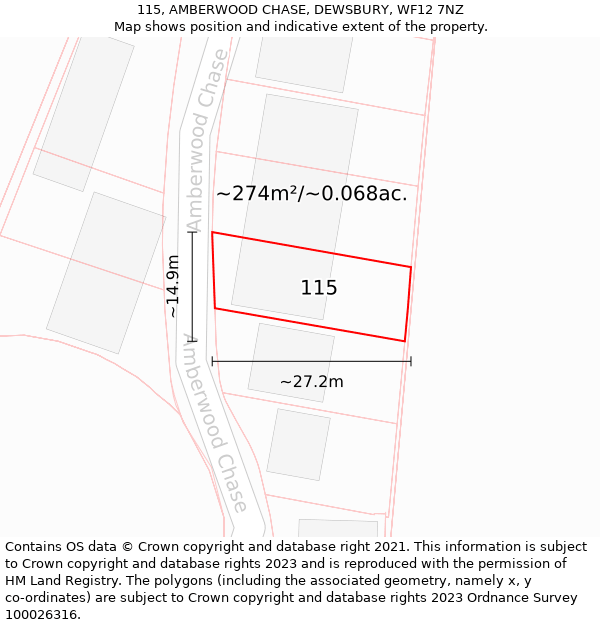 115, AMBERWOOD CHASE, DEWSBURY, WF12 7NZ: Plot and title map