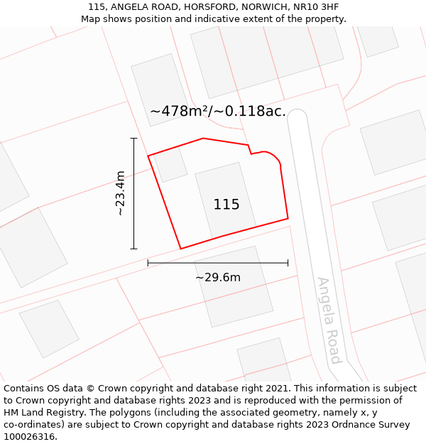 115, ANGELA ROAD, HORSFORD, NORWICH, NR10 3HF: Plot and title map