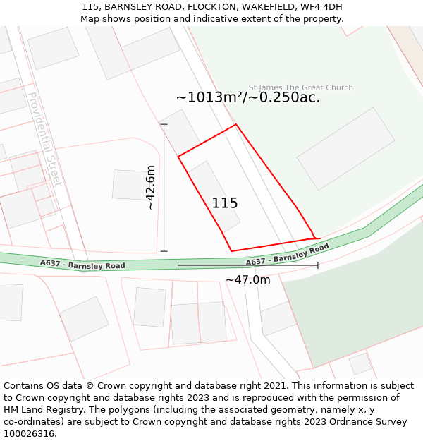 115, BARNSLEY ROAD, FLOCKTON, WAKEFIELD, WF4 4DH: Plot and title map