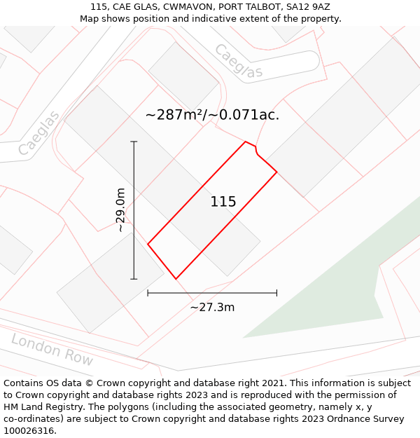 115, CAE GLAS, CWMAVON, PORT TALBOT, SA12 9AZ: Plot and title map