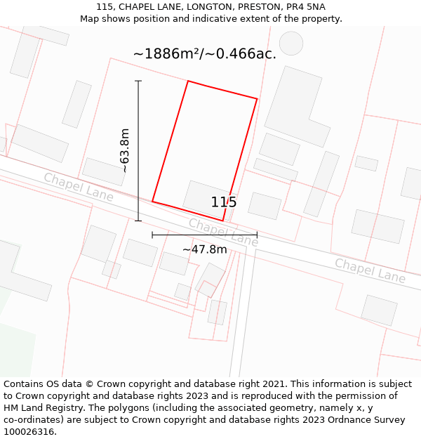 115, CHAPEL LANE, LONGTON, PRESTON, PR4 5NA: Plot and title map