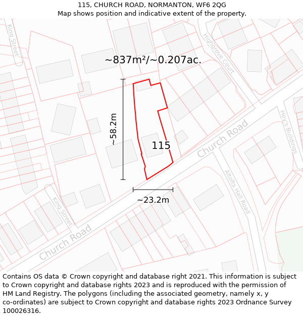 115, CHURCH ROAD, NORMANTON, WF6 2QG: Plot and title map