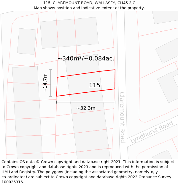 115, CLAREMOUNT ROAD, WALLASEY, CH45 3JG: Plot and title map