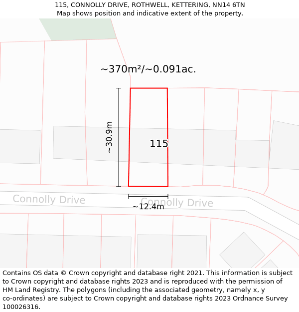 115, CONNOLLY DRIVE, ROTHWELL, KETTERING, NN14 6TN: Plot and title map