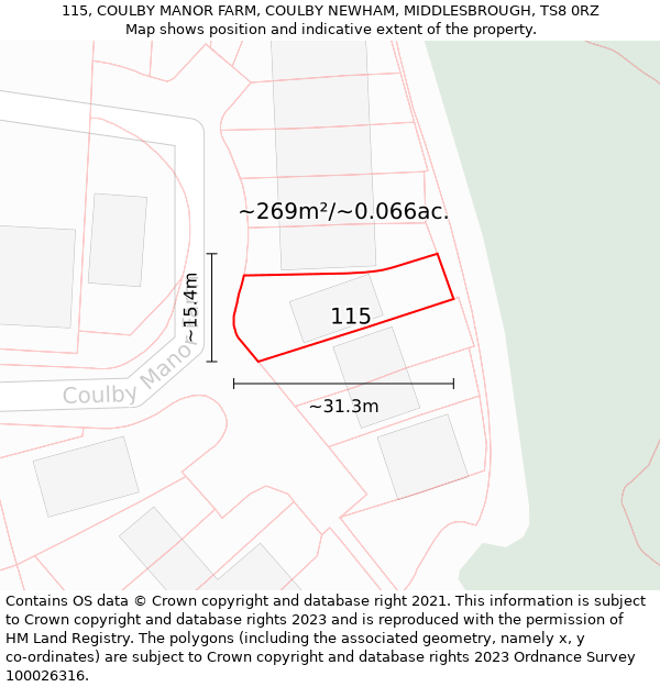 115, COULBY MANOR FARM, COULBY NEWHAM, MIDDLESBROUGH, TS8 0RZ: Plot and title map