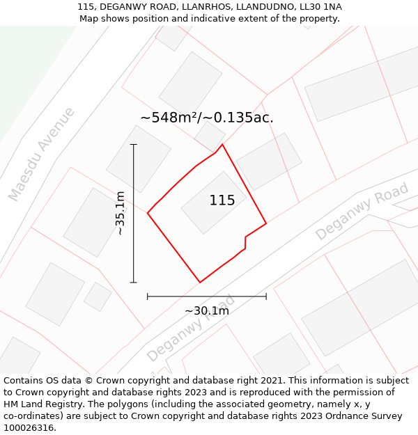 115, DEGANWY ROAD, LLANRHOS, LLANDUDNO, LL30 1NA: Plot and title map