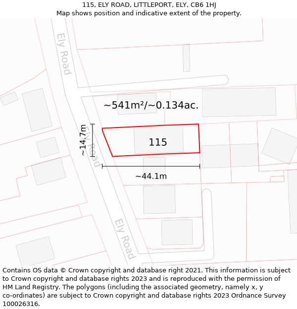 115, ELY ROAD, LITTLEPORT, ELY, CB6 1HJ: Plot and title map