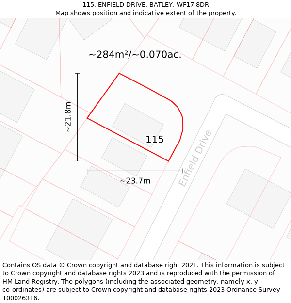 115, ENFIELD DRIVE, BATLEY, WF17 8DR: Plot and title map