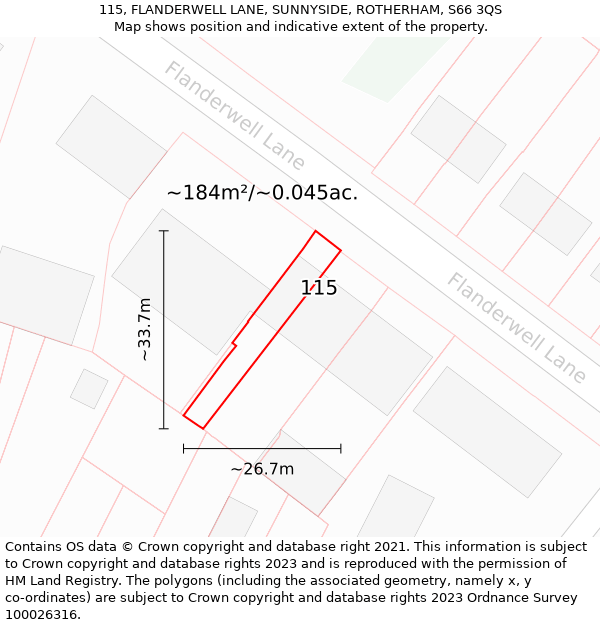 115, FLANDERWELL LANE, SUNNYSIDE, ROTHERHAM, S66 3QS: Plot and title map