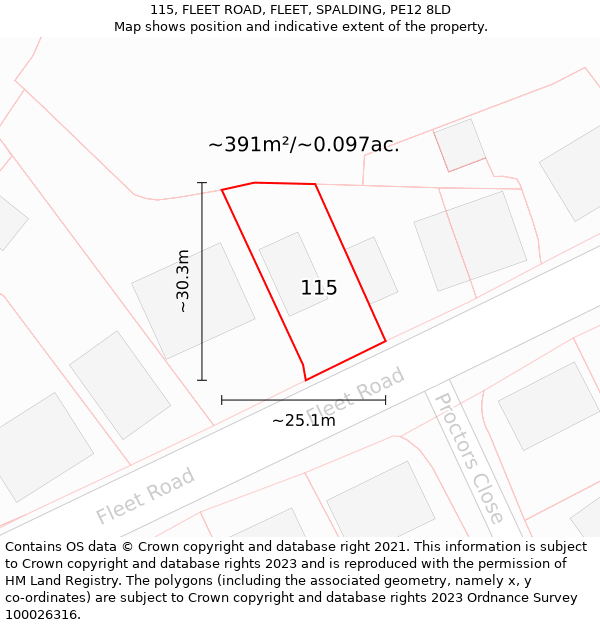 115, FLEET ROAD, FLEET, SPALDING, PE12 8LD: Plot and title map