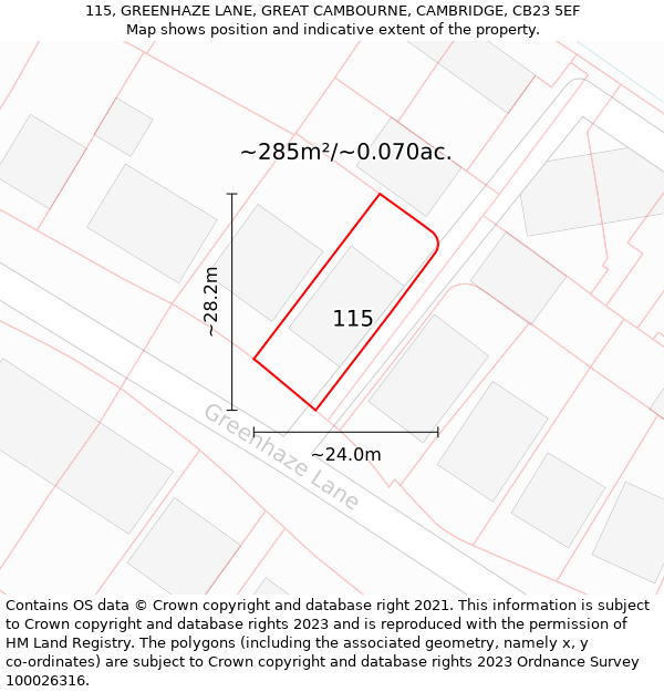 115, GREENHAZE LANE, GREAT CAMBOURNE, CAMBRIDGE, CB23 5EF: Plot and title map