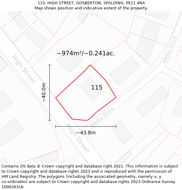 115, HIGH STREET, GOSBERTON, SPALDING, PE11 4NA: Plot and title map