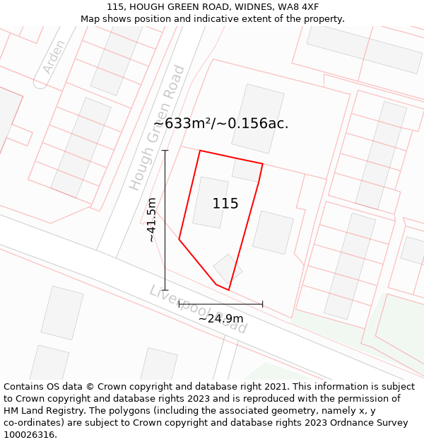 115, HOUGH GREEN ROAD, WIDNES, WA8 4XF: Plot and title map