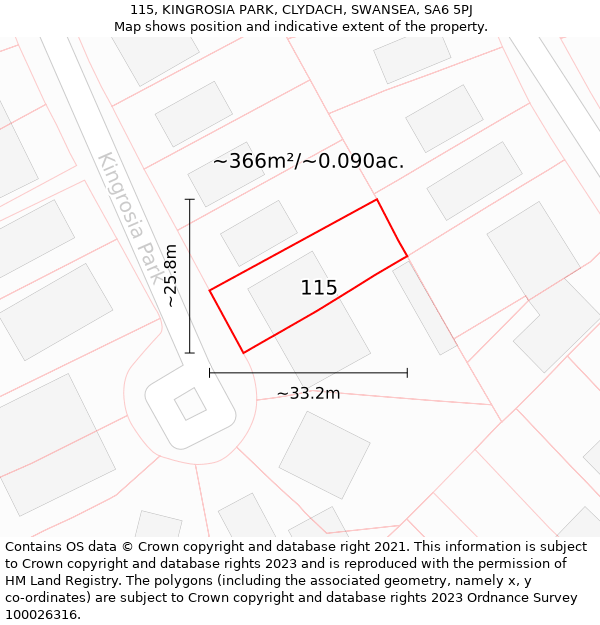 115, KINGROSIA PARK, CLYDACH, SWANSEA, SA6 5PJ: Plot and title map