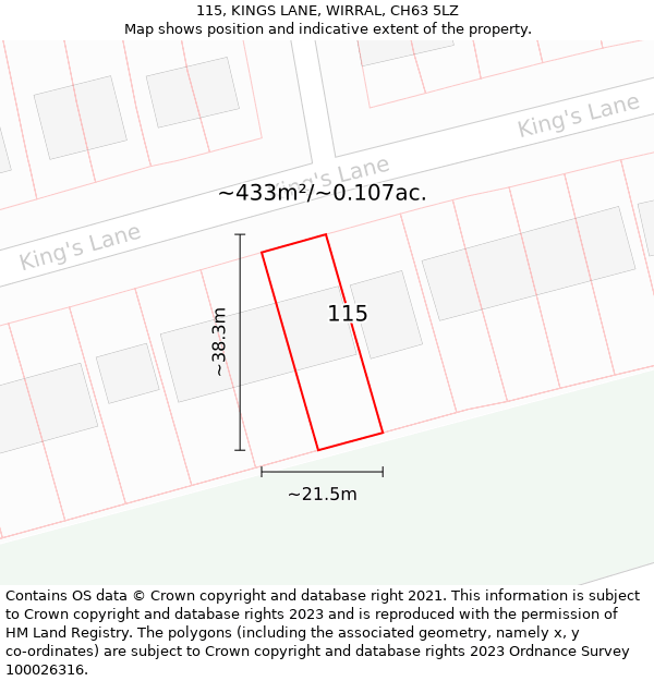 115, KINGS LANE, WIRRAL, CH63 5LZ: Plot and title map
