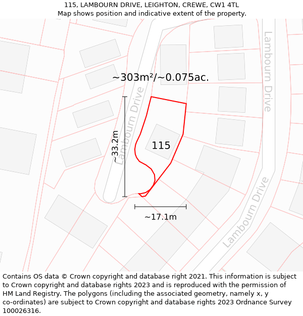 115, LAMBOURN DRIVE, LEIGHTON, CREWE, CW1 4TL: Plot and title map