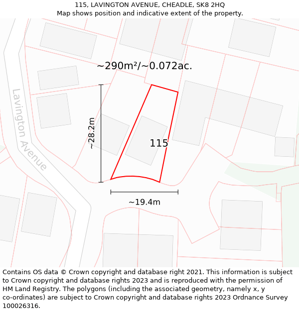 115, LAVINGTON AVENUE, CHEADLE, SK8 2HQ: Plot and title map