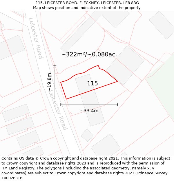 115, LEICESTER ROAD, FLECKNEY, LEICESTER, LE8 8BG: Plot and title map