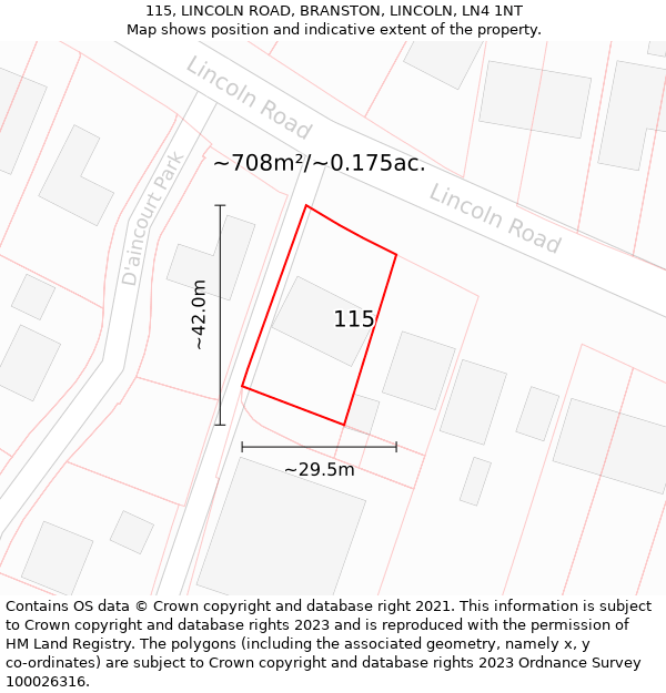 115, LINCOLN ROAD, BRANSTON, LINCOLN, LN4 1NT: Plot and title map