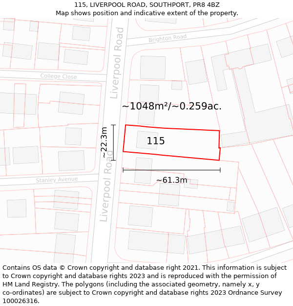 115, LIVERPOOL ROAD, SOUTHPORT, PR8 4BZ: Plot and title map