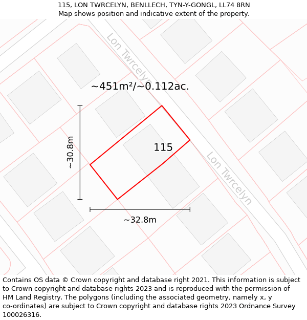 115, LON TWRCELYN, BENLLECH, TYN-Y-GONGL, LL74 8RN: Plot and title map