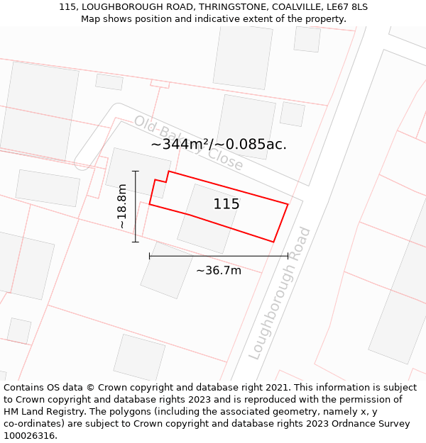 115, LOUGHBOROUGH ROAD, THRINGSTONE, COALVILLE, LE67 8LS: Plot and title map