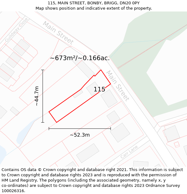 115, MAIN STREET, BONBY, BRIGG, DN20 0PY: Plot and title map