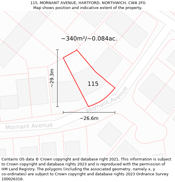 115, MORNANT AVENUE, HARTFORD, NORTHWICH, CW8 2FG: Plot and title map