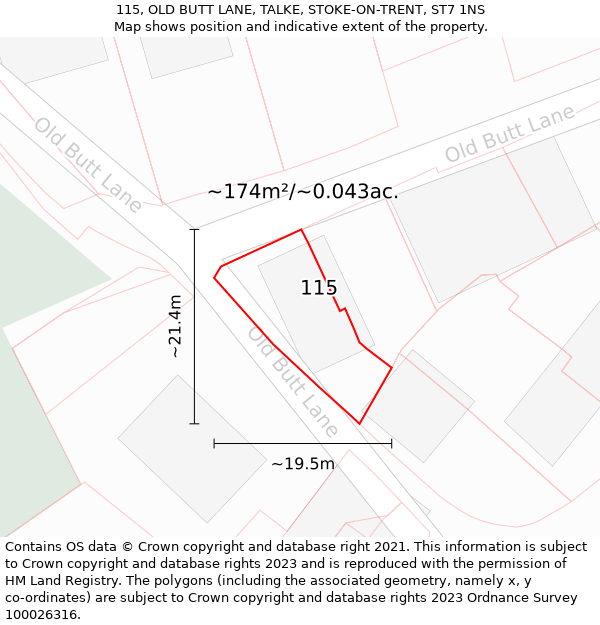 115, OLD BUTT LANE, TALKE, STOKE-ON-TRENT, ST7 1NS: Plot and title map