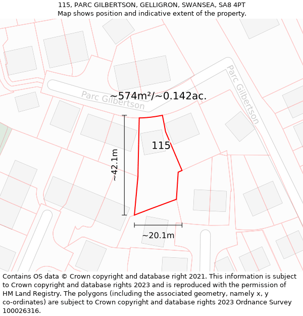 115, PARC GILBERTSON, GELLIGRON, SWANSEA, SA8 4PT: Plot and title map