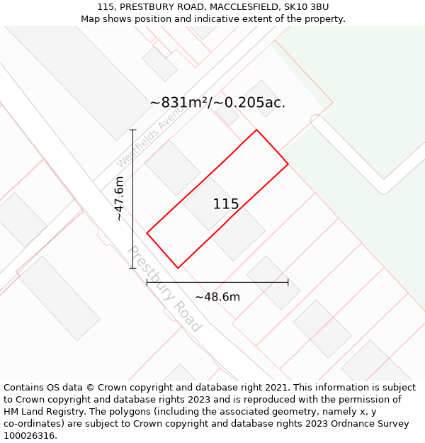 115, PRESTBURY ROAD, MACCLESFIELD, SK10 3BU: Plot and title map