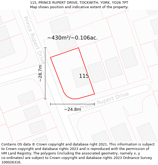 115, PRINCE RUPERT DRIVE, TOCKWITH, YORK, YO26 7PT: Plot and title map