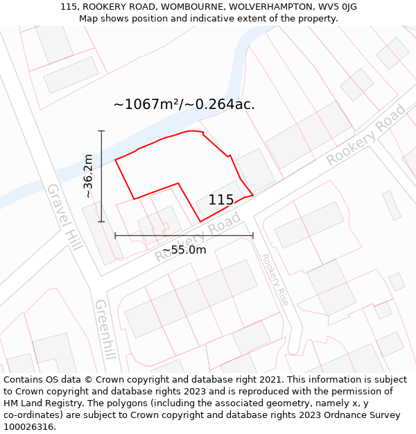 115, ROOKERY ROAD, WOMBOURNE, WOLVERHAMPTON, WV5 0JG: Plot and title map