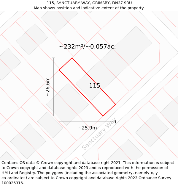 115, SANCTUARY WAY, GRIMSBY, DN37 9RU: Plot and title map