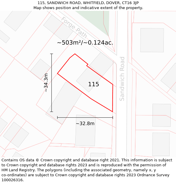 115, SANDWICH ROAD, WHITFIELD, DOVER, CT16 3JP: Plot and title map